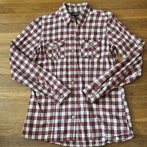 🥾Eddie Bauer red/cream plaid flannel shirt. Size S.